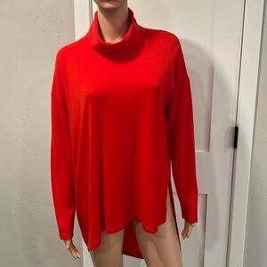 Eileen Fisher 100% Merino Wool Red Asymmetrical Turtleneck Sweater Medium